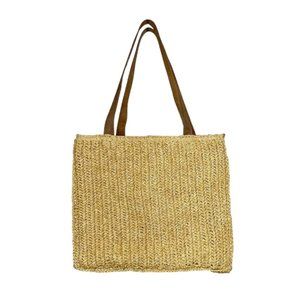 NWT Large Raffia Tote With Leather Handles